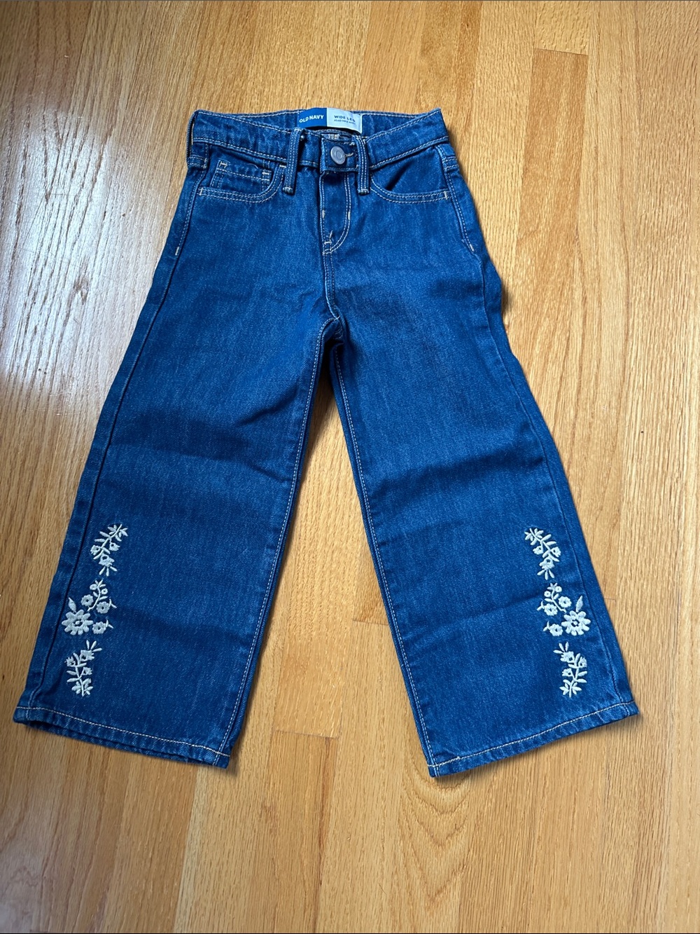Old Navy Dark Blue Wide-Leg Jeans with White Floral Embroidery